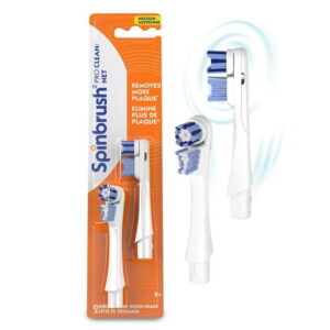 Spinbrush PRO CLEAN Replacement Heads Electric Toothbrush Refills, Medium Bristles, 2 Count, Spinbrush PRO CLEAN