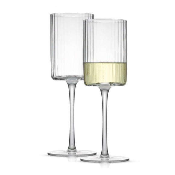 JoyJolt Elle Fluted White Wine Glasses - 11.4 oz - Set of 2, Lead Free Glass