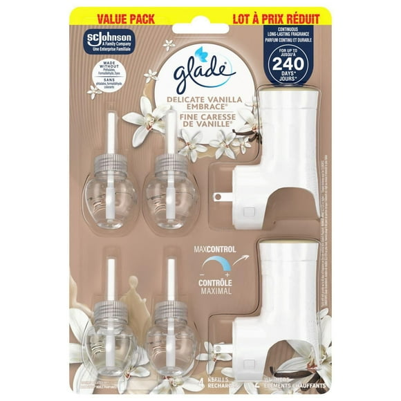 Glade Plugins® Air Freshener Oil Refill, Delicate Vanilla Embrace, 2 Warmers 4 Refills