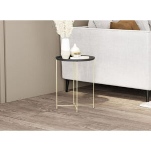 Side Table. End Table Living Room. Bedside Table or Night Stand. Small Entry Table. Easy To Assemble. Black Metal Top and Gold Metal Base