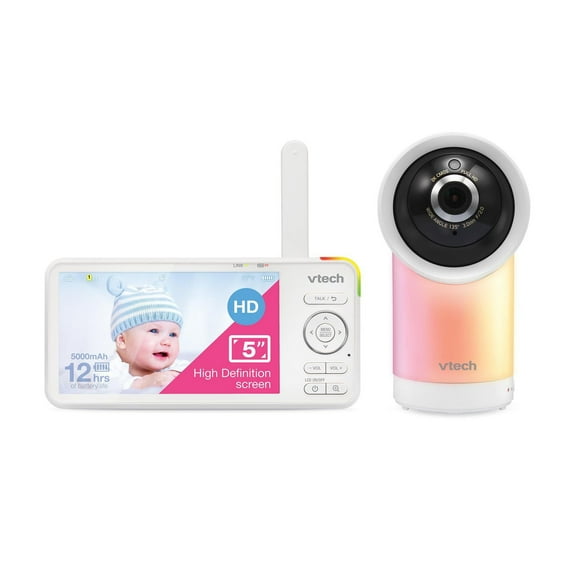 VTech RM5766HD 1080p Smart WiFi Remote Access 360 Degree Pan & Tilt Video Baby Monitor with 5 High Definition 720p Display, Night Light, White, RM5766HD