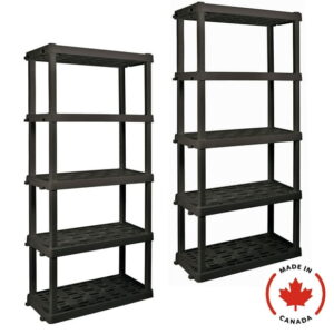 Hyper Tough Plastic Storage Shelf Garage Shelves 5-Tier 74"H x 18'D x 36"W 2-Pack Black-750 Ibs Capacity