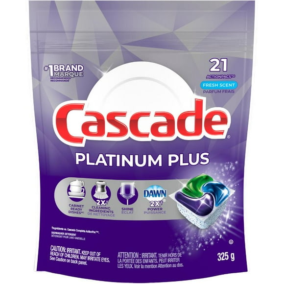 Cascade Platinum Plus Dishwasher Pods, Dish Detergent ActionPacs, Fresh, 21CT