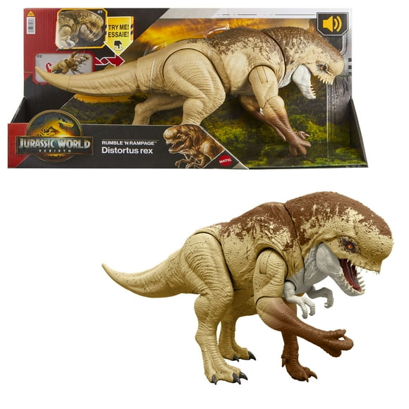 Jurassic World Rebirth Distortus Rex Action Figure, 22 Inch Rumble N Rampage Dinosaur Toy, 2 Attacks, JURASSIC WORLD REBIRTH DISTORTUS REX