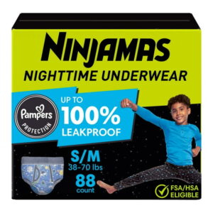 Ninjamas Boys Bedwetting Nighttime Underwear, Size S/M (38-70 lbs)