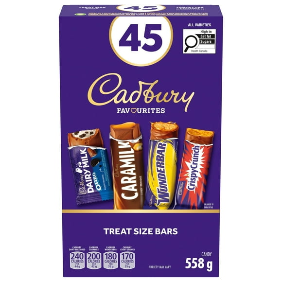 CADBURY, Halloween Treat-Sized Pack of 45, Candy Bars (Chocolate Candy Bars), Individually Wrapped, Dairy Milk Oreo, Caramilk, Wunderbar, Crispy Crunch, 558 g