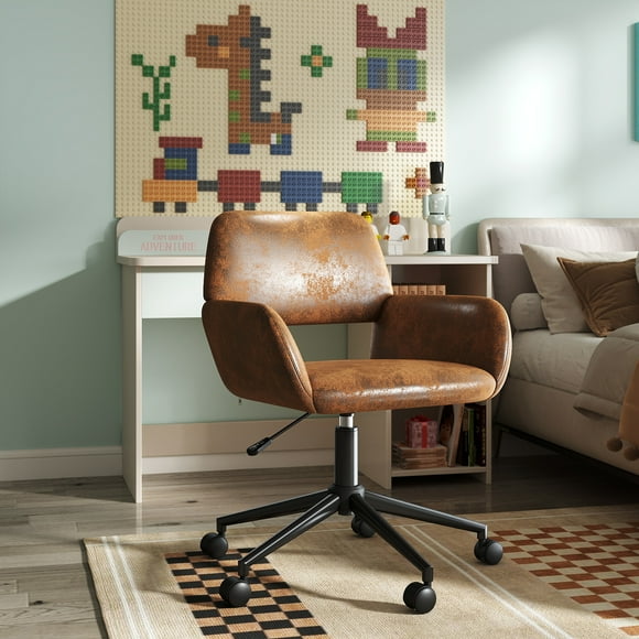 Homy Casa Kids Study Chair - Adjustable Height Swivel Task Chair with Armrests for Homework Play Room, Brown Faux Suede