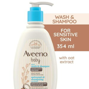 Aveeno Baby Daily Moisturizing Wash & Shampoo, Natural Coconut Scent, Shea Butter & Oat Extract, Body Wash, Hypoallergenic, 354 mL