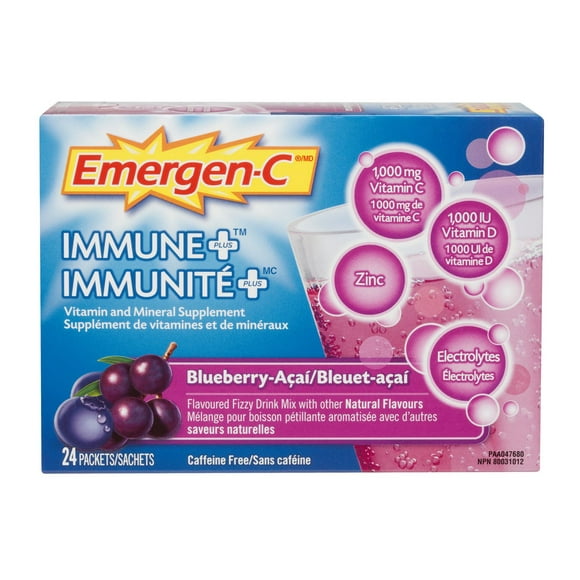 Emergen-C Immune + Blueberry-Acai Caffine Free Vitamin And Mineral Supplement Drink Mix, 24 Packets