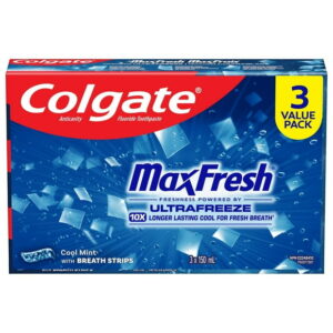 Colgate Max Fresh Toothpaste with Mini Breath Strips, Cool Mint, 3 X 150 mL