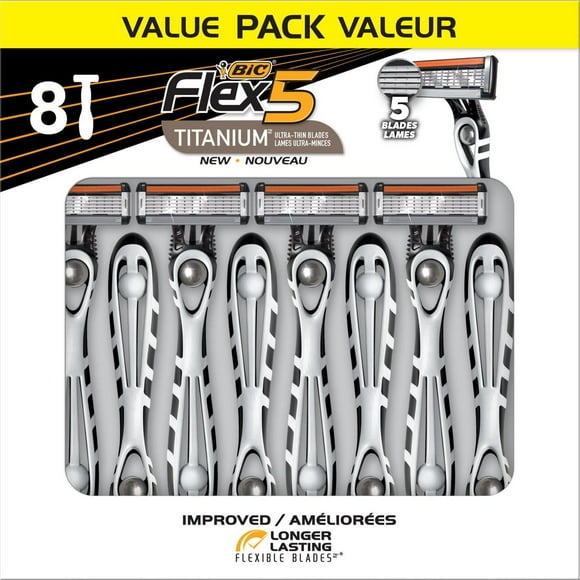 BIC Flex 5 Disposable Men's Razor, 5-Blade, 8-Count, Value Pack of Men's Razors, For an Ultra-Close Shave and Better Control, 8 Count, 8 Count