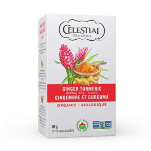 Celestial Seasonings Organics Ginger and Tumeric Herbal Tea Bags, 18 Count, Organic Herbal