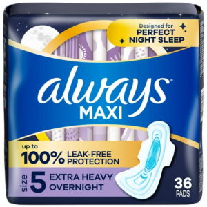 Always Maxi Overnight Pads with Wings for Women, Size 5, Extra Heavy Overnight Absorbency, Unscented