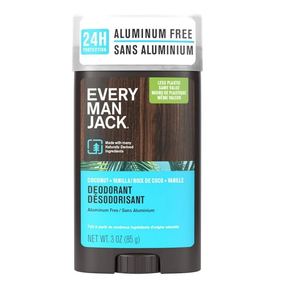 Every Man Jack Coconut + Vanilla Aluminum-Free, For All Skin Types, Long Lasting Men's Deodorant with Naturally Derived Ingredients 85G, EMJ Coco + Van Deo 85G