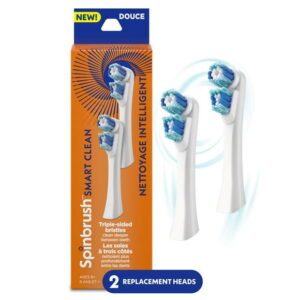 Spinbrush Smart Clean Replacement Heads, Battery Powered Electric Toothbrush Refills for Adults, Soft Bristles, 2 Count, Spinbrush SMART CLEAN