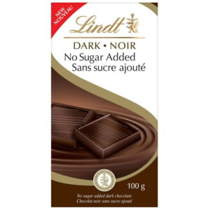 Lindt No Sugar Added Dark Chocolate Bar, 100 Grams, 100g No Sugar Added Chocolate Bar