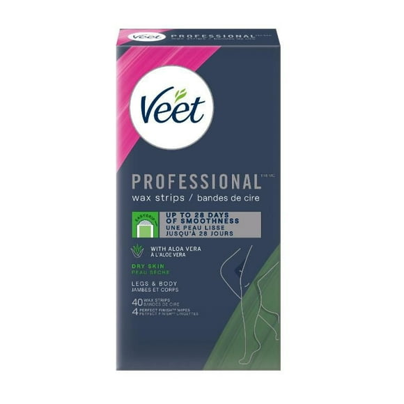 VEET® Professional Wax Strips, For Legs & Body, Dry Skin, With Aloe Vera, 40 ct
