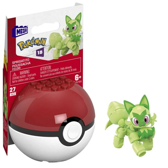 MEGA Pokémon Sprigatito Building Toy Kit, Poseable Action Figure with Poké Ball - 27 Pieces