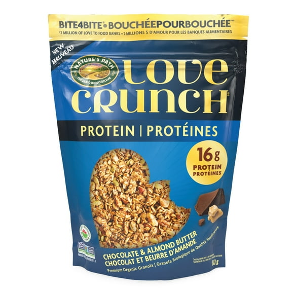 Love Crunch Organic Protein Chocolate Almond Butter Granola 312g Pouch, Organic Protein Granola 312g