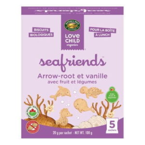 Love Child Organics Sea Friends Arrowroot Vanilla 5ct Snack Pack Cookies 100g Box, Flavourful cookies with fun sea shapes