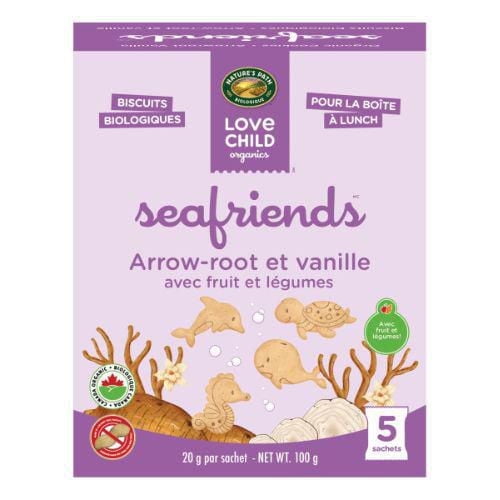Love Child Organics Sea Friends Arrowroot Vanilla 5ct Snack Pack Cookies 100g Box, Flavourful cookies with fun sea shapes