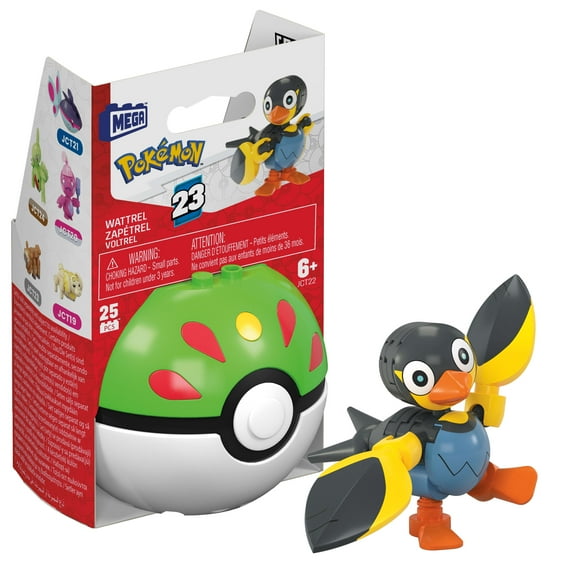 MEGA Pokémon Wattrel Building Toy Kit, Poseable Action Figure with Poké Ball (25 Pieces) for Kids
