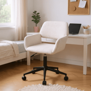 Homy Casa Kids Swivel Chair with Armrests Adjustable Height Upholstered Seat, Beige Chenille Fabric