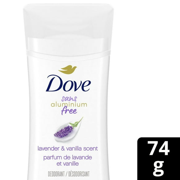 Dove Aluminum Free Déodorant for Women with 1/4 Moisturizers Lavender & Vanilla Scent for Soft, Comfortable Underarms, 74g