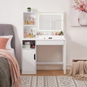 Mainstays Vanity with Lighted Mirror and Storage, White