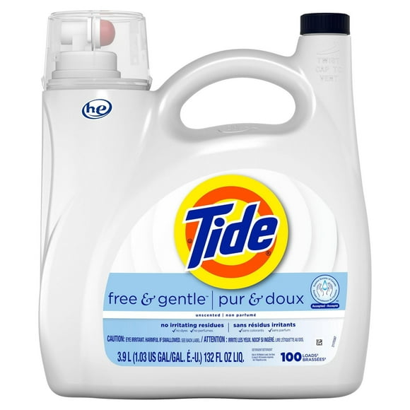 Tide Free & Gentle Liquid Laundry Detergent, Tide Laundry Detergent, Clean Laundry Detergent, 3.9L