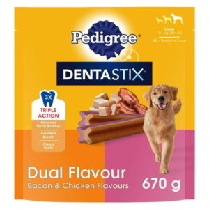 Pedigree Dentastix Oral Care Dual Flavour Bacon & Chicken Large Breed Adult Dog Treats, 32 Treats, 670g