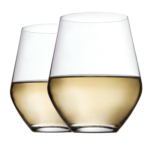 Trudeau Quartz Stemless Glasses White or Rose Wine, 12OZ BX/4,Made in Europe, Dishwasher Safe, 12oz Stemless Wine Glasses Set of 4