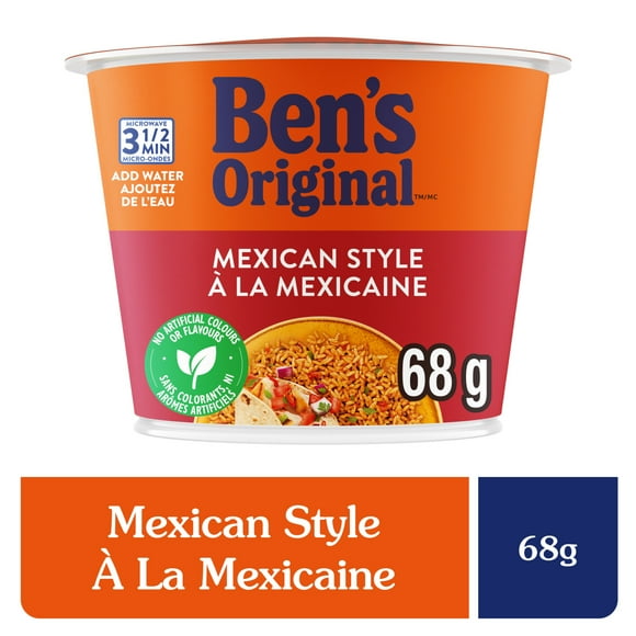 BEN'S ORIGINAL Mexican Style Rice Single Serve Cup, Snack or Side, Microwave in 3.5 Minutes, 68g, BEN MEXICAN SINGLE SERVE CUP 68g