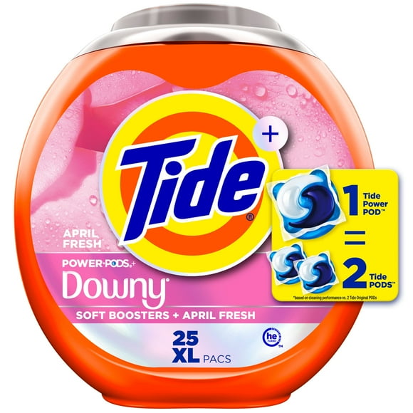 Tide Power PODs + Downy Laundry Detergent Pods, 25 Count, Soft Boosters + April Fresh, TIDE TD PWRPDS WTDAF 25CT
