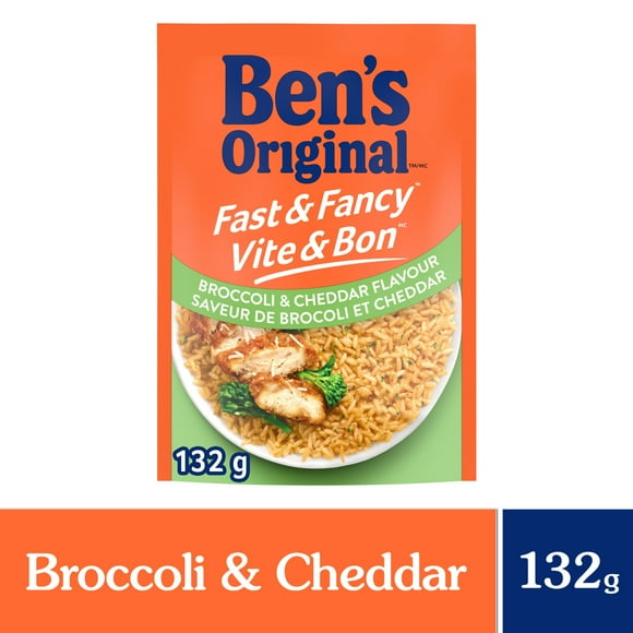 BEN'S ORIGINAL FAST & FANCY Broccoli & Cheddar Flavour Rice, 132g pouch, Perfect Every Time