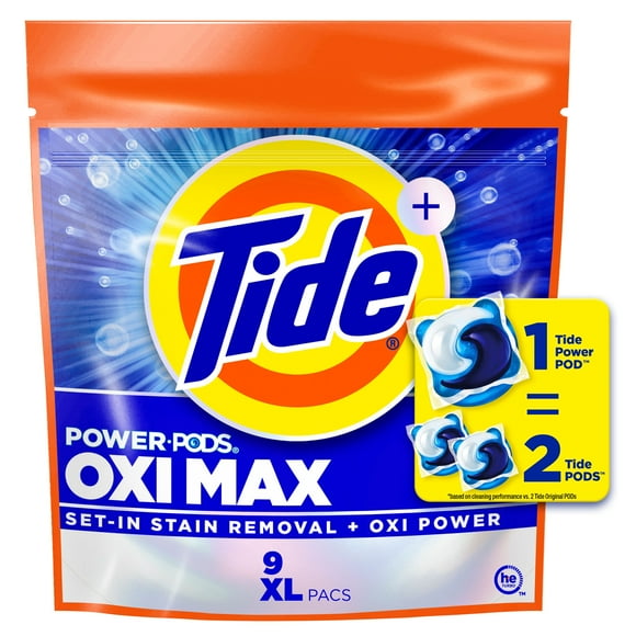 Tide Oxi Max Power PODS Laundry Detergent Pods, Stain Remover Plus Oxi Power, 9CT