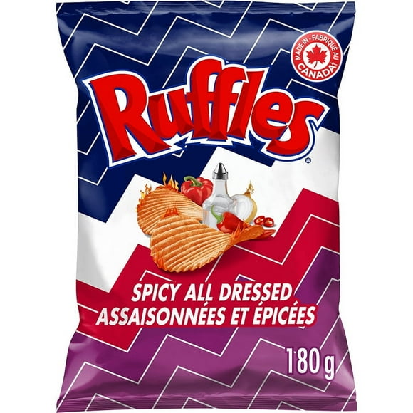 Ruffles Spicy All Dressed flavoured Potato Chips, 180 g.