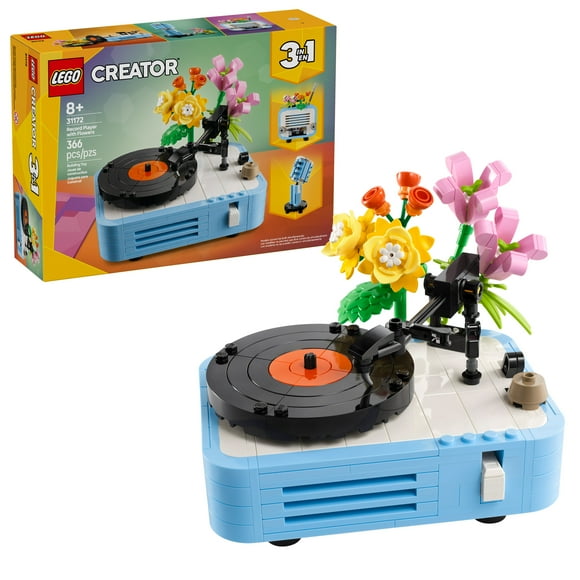 LEGO Creator 3 in 1 Record Player with Flowers - Building Toy with 3 Options, Record Player, Radio, or Microphone - Building Kit for Kids, Boys, and Girls, Ages 8+ - Gift Idea for Birthdays - 31172
