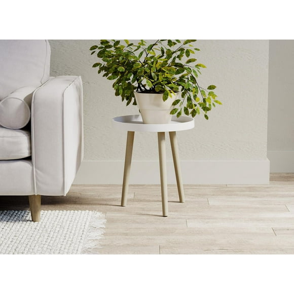 Side Table. End Table Living Room. Bedside Table or Night Stand. Small Entry Table. Easy To Assemble. White Top, Natural Wood Base