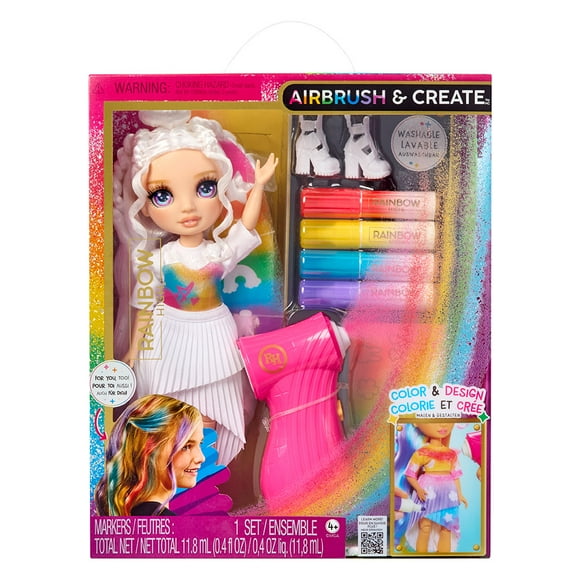 Rainbow High Air Brush & Create DIY Fashion Doll with Airbrush Marker Kit, Purple Eyes, Washable