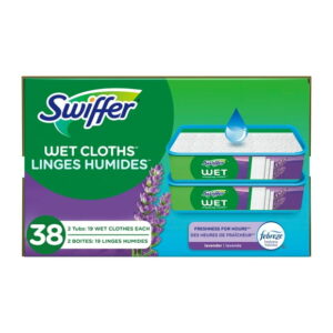 Swiffer Sweeper Wet Mopping Cloth Refills for Floor Mopping and Cleaning, Multi-Surface Floor Cleaner with Febreze Freshness, Lavender Scent, 38CT
