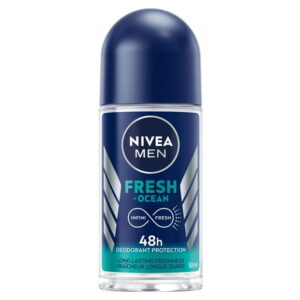 NIVEA MEN Fresh Ocean Aluminum Free Roll-On Deodorant for Men | 48H Protection Against Odour and Sweat | INFINIFRESH formula for all skin types | Mens Deodorant | Dermatologically Tested, 50 mL