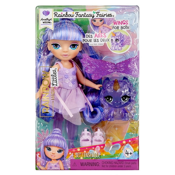Rainbow High Littles Rainbow Fantasy Fairies + Pet Amethyst, Purple 5.5" Posable Small Doll & Fantasy Pegasus Unicorn Pet