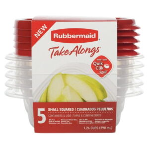Rubbermaid TakeAlongs Square Food Storage Containers, 298 mL (1.26 Cup), Ruby Red, 5 Pack