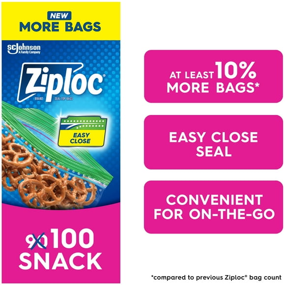 Ziploc® Snack Bags with Grip 'n Seal Technology, 90 Bags