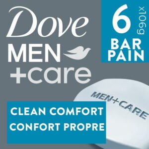 Dove Men+Care Hydrating Clean Comfort Bar Soap to Clean and Hydrate Men's Skin 3-N-1 Hand & Body + Face + Shave Bar Soap with ¼ Moisturizing Cream, 106g (Pack of 6 Bars)