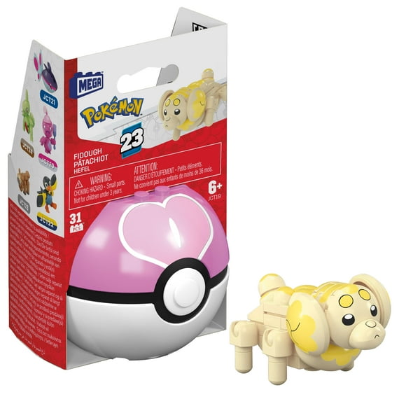 MEGA Pokémon Fidough Building Toy Kit, Poseable Action Figure with Poké Ball (31 Pieces) for Kids