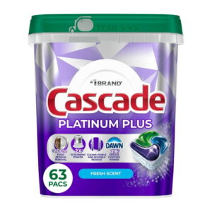 Cascade Platinum Plus Dishwasher Pods, Dishwasher Detergent, Dish Detergent Soap, Fresh, 63CT