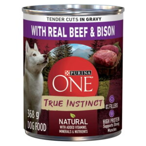 Purina ONE True Instinct Tender Cuts In Gravy With Real Beef and Bison, Wet Dog Food 368g, 368 g
