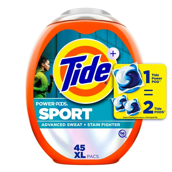 Tide Power Pods Sport Laundry Detergent Pacs, Advanced Sweat + Stain Fighter, 45CT